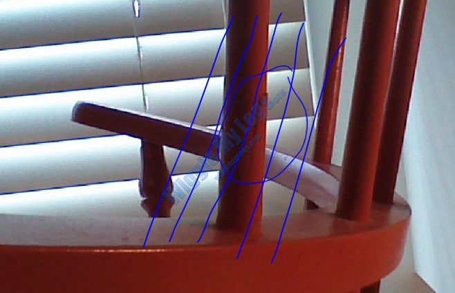 Blue lines highlighting approximate angle of grain
