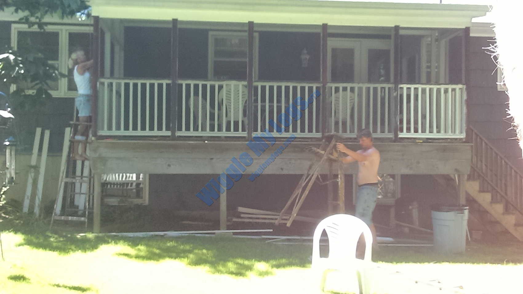 From yard one can see entire deck and staples being removed.