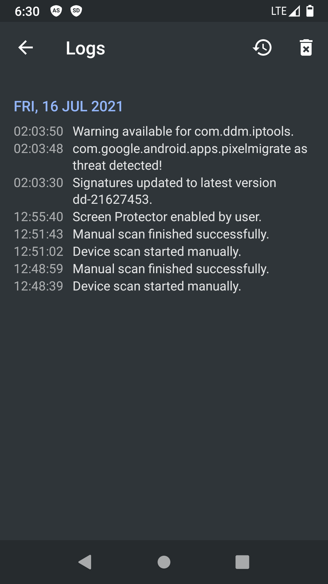 Screen grab of Anti Spy from Protectstar showing malware in the log file.